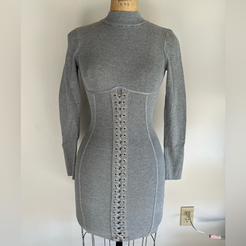 Hera Collection Gray Lace-Up Corset Mini Dress